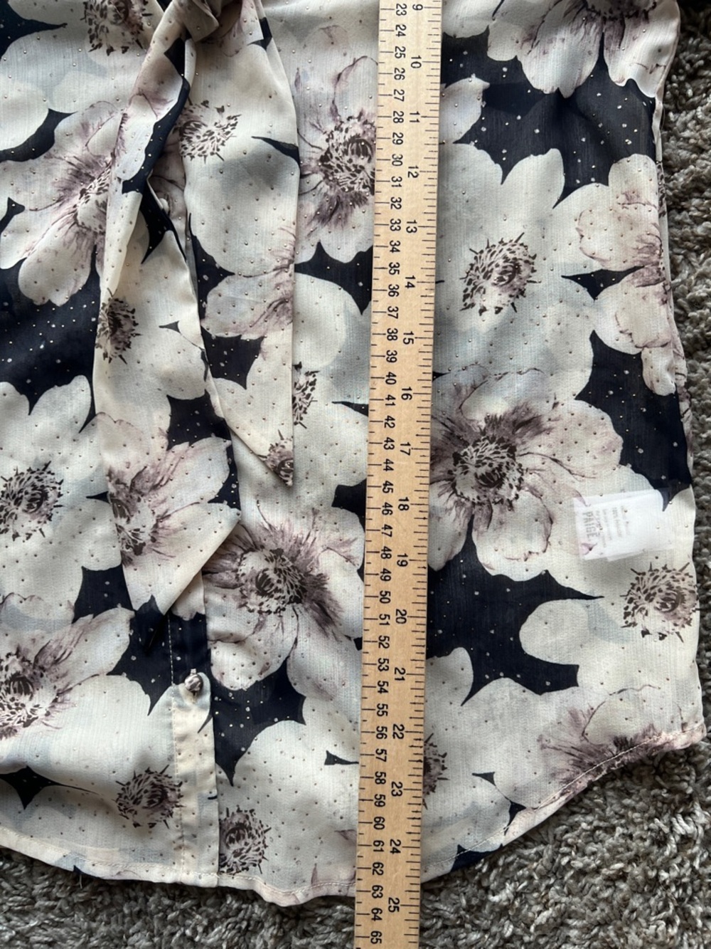 Like New! PAIGE Denim Giada Blouse Cream and Black Floral Tie-Neck in Size S - Picture 15 of 16